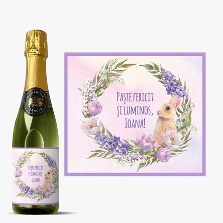 Sticlă medie de vin spumant personalizată cu text - Paște fericit!
