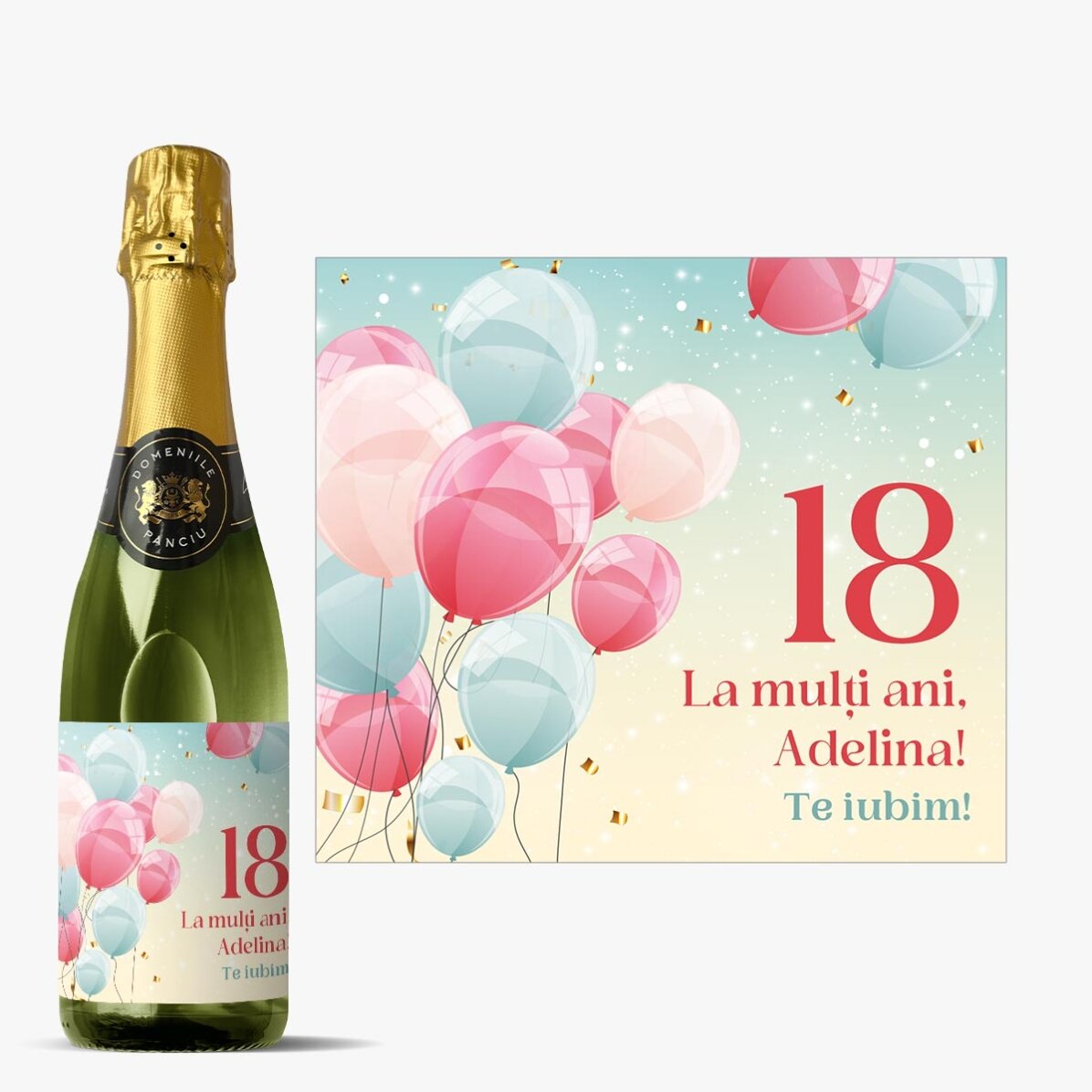 Sticlă medie de vin spumant personalizată cu text - Zi de naștere