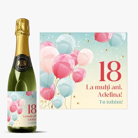 Sticlă medie de vin spumant personalizată cu text - Zi de naștere