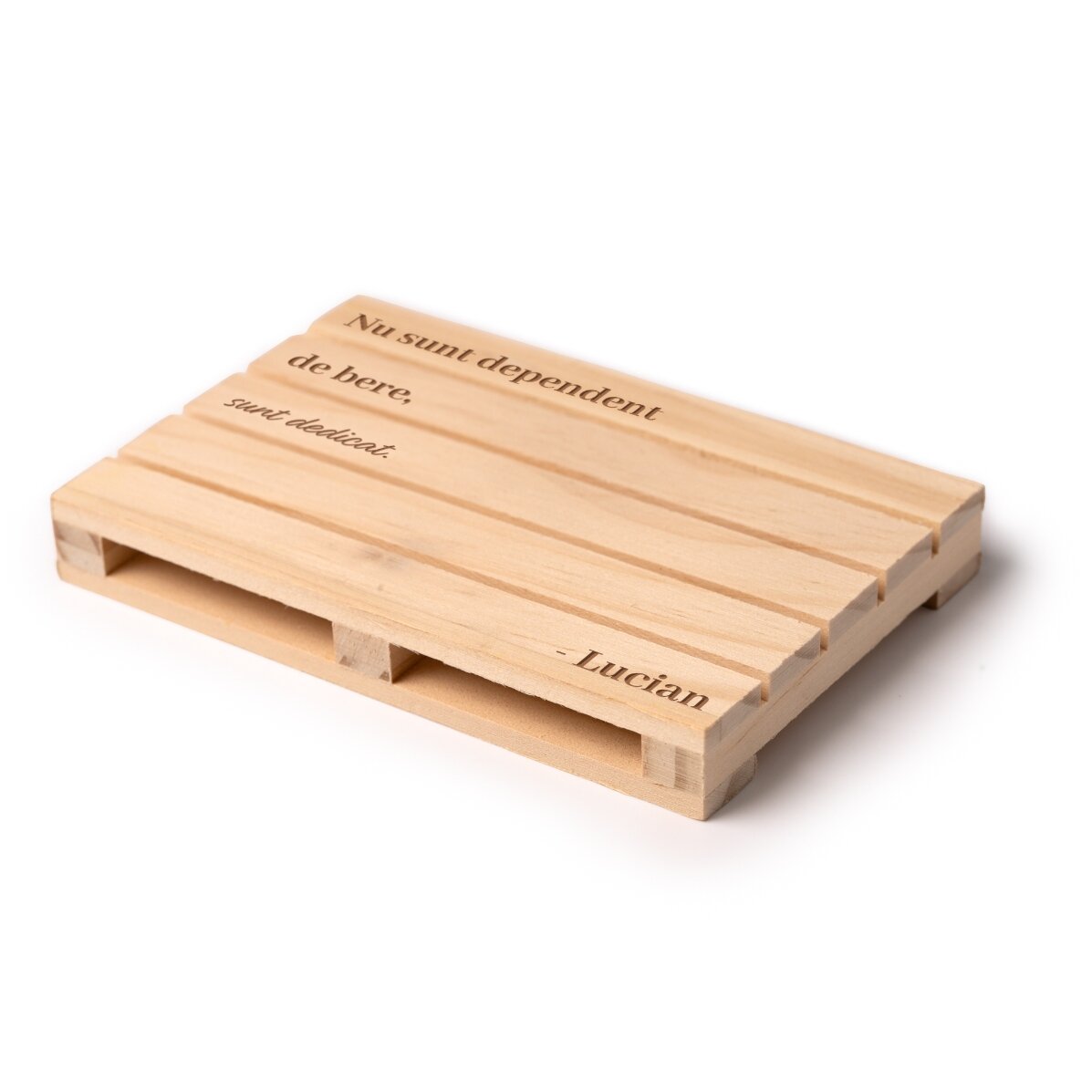 Suport de pahar în formă de palet personalizat cu text - Sunt dedicat