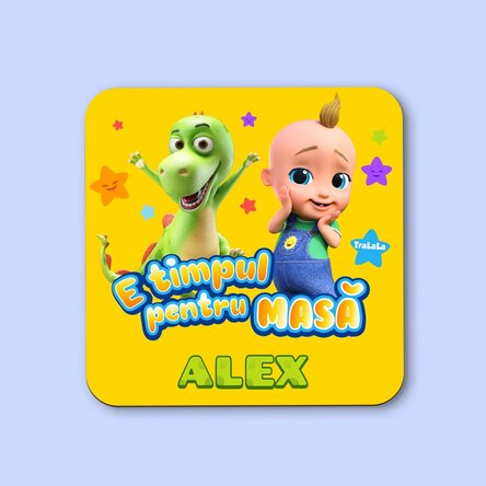 Suport de pahar personalizat cu nume - Este timpul pentru masă cu TraLaLa