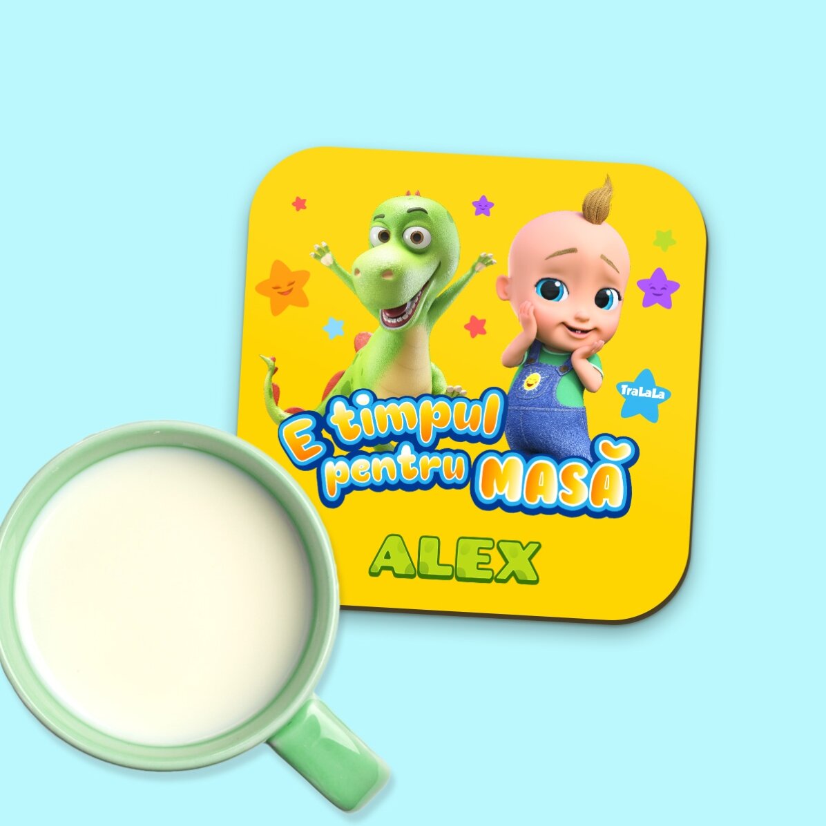 Suport de pahar personalizat cu nume - Este timpul pentru masă cu TraLaLa