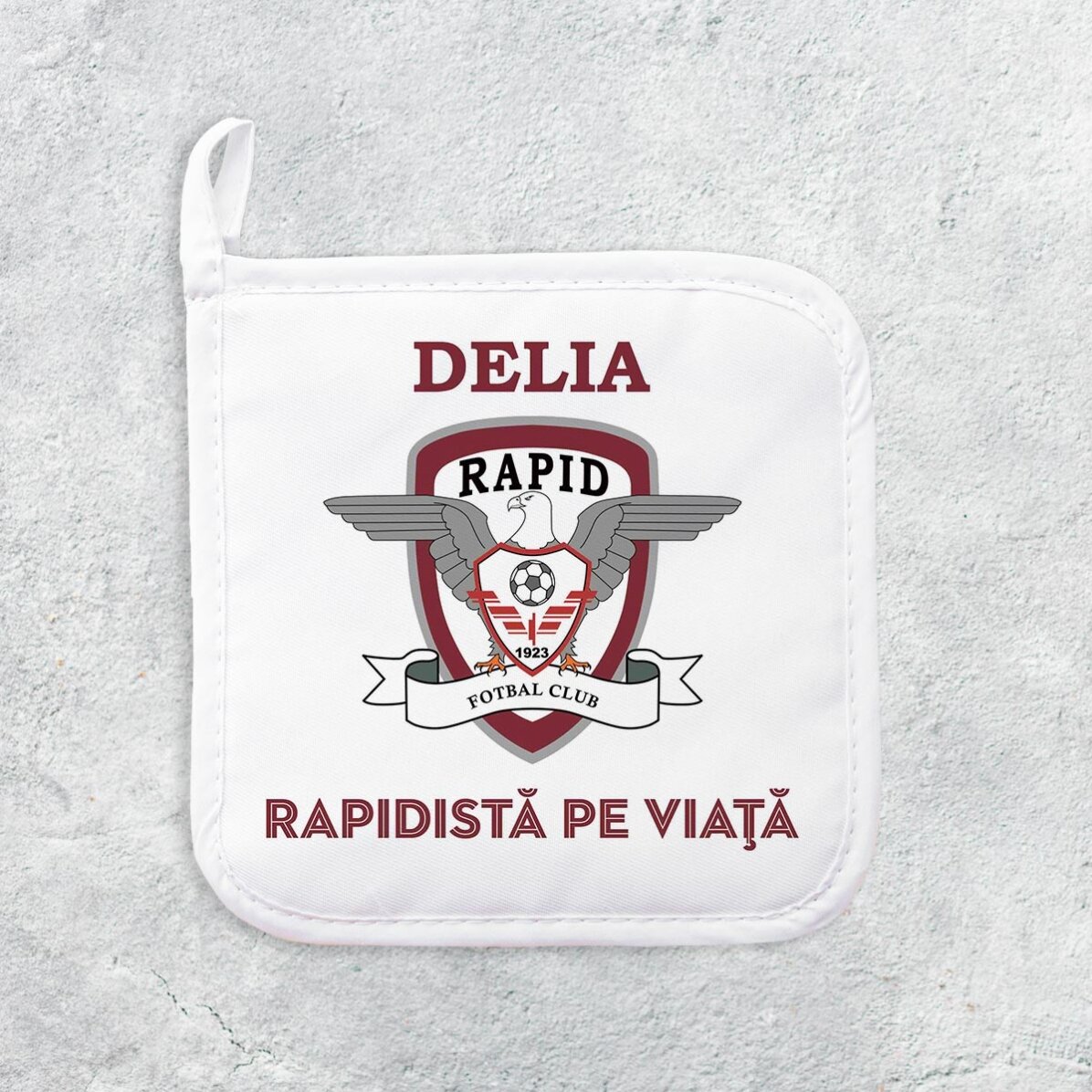 Suport oală fierbinte FC Rapid personalizat cu nume și mesaj