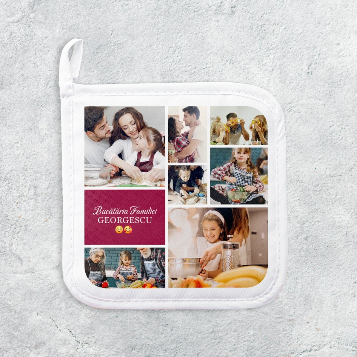 Suport oală fierbinte personalizat cu 7 poze și text - Bucătăria ta