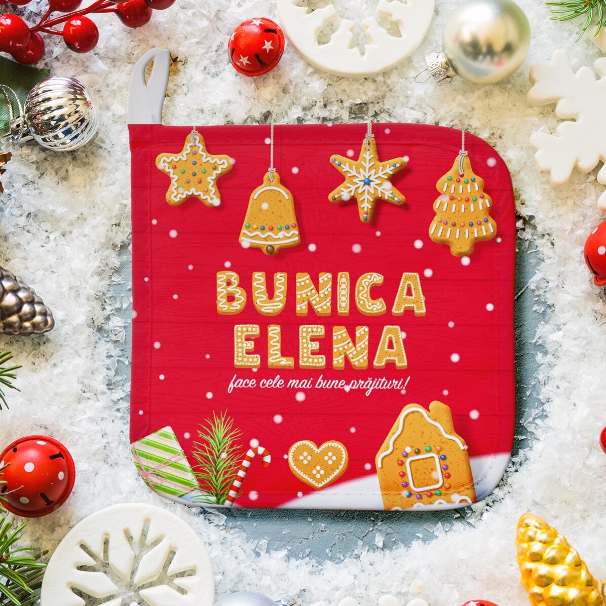 Suport oală fierbinte personalizat cu nume pentru bunici - Christmas Gingerbread