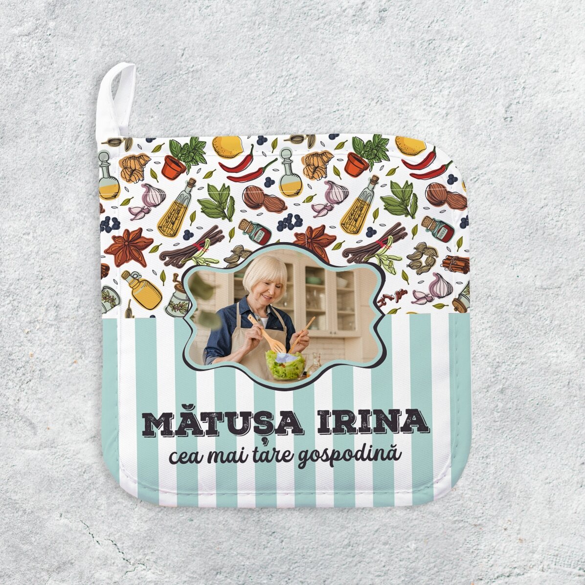 Suport oală fierbinte personalizat cu poză și text - Cea mai tare gospodină