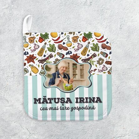 Suport oală fierbinte personalizat cu poză și text - Cea mai tare gospodină