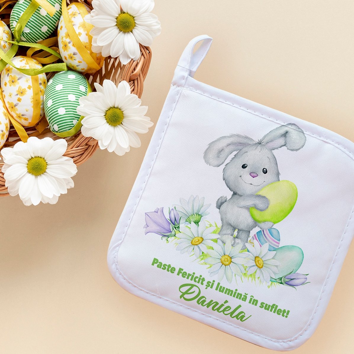 Suport oală fierbinte personalizat cu text - Easter bunny