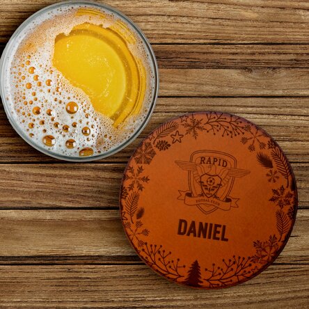 Suport pahar din piele FC Rapid personalizat cu nume - Sărbători de iarnă