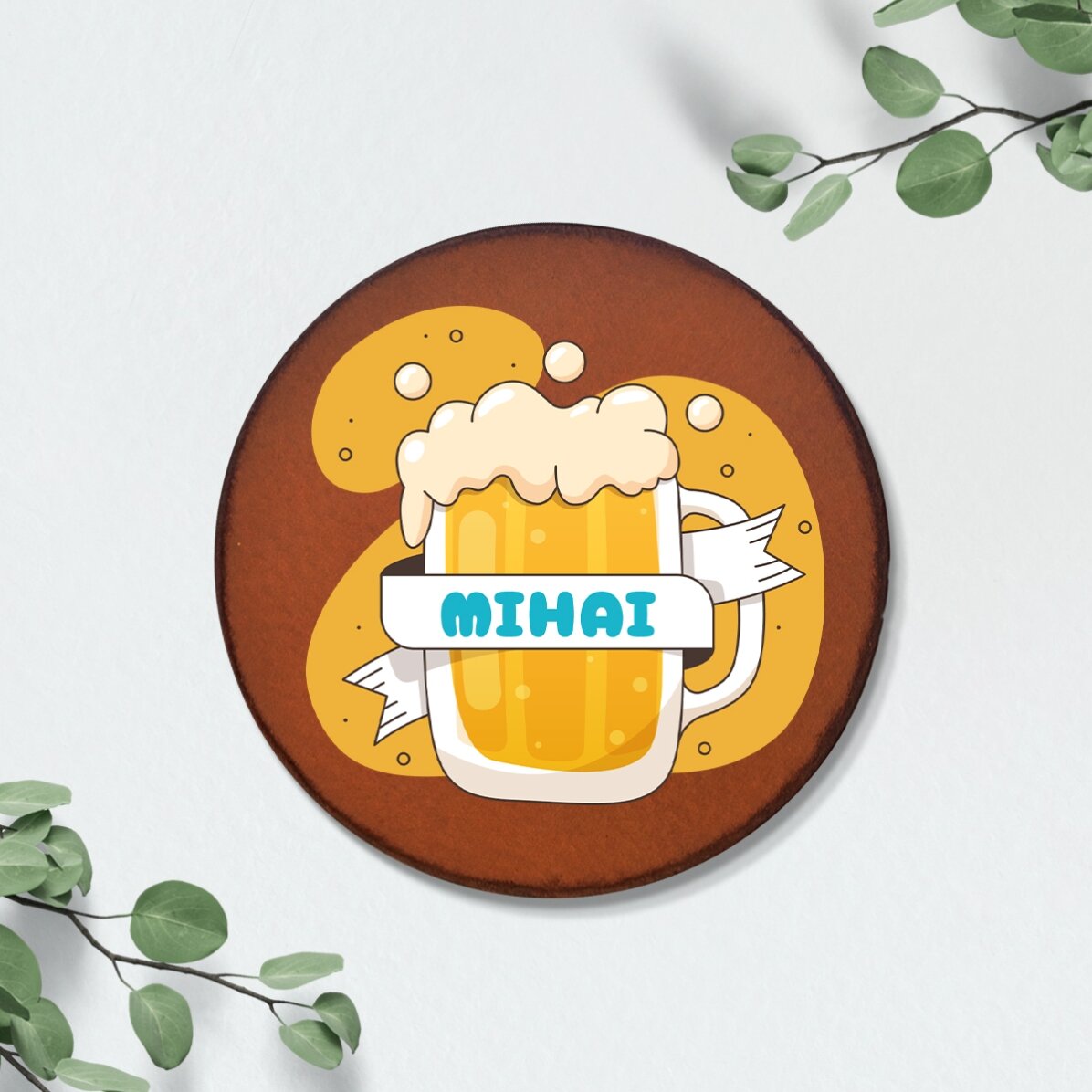 Suport pahar din piele personalizat color cu nume