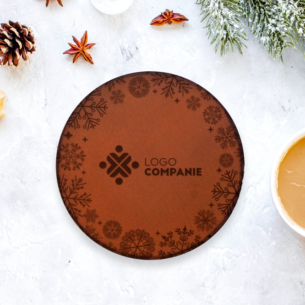 Suport pahar din piele personalizat cu logo pentru Sărbători