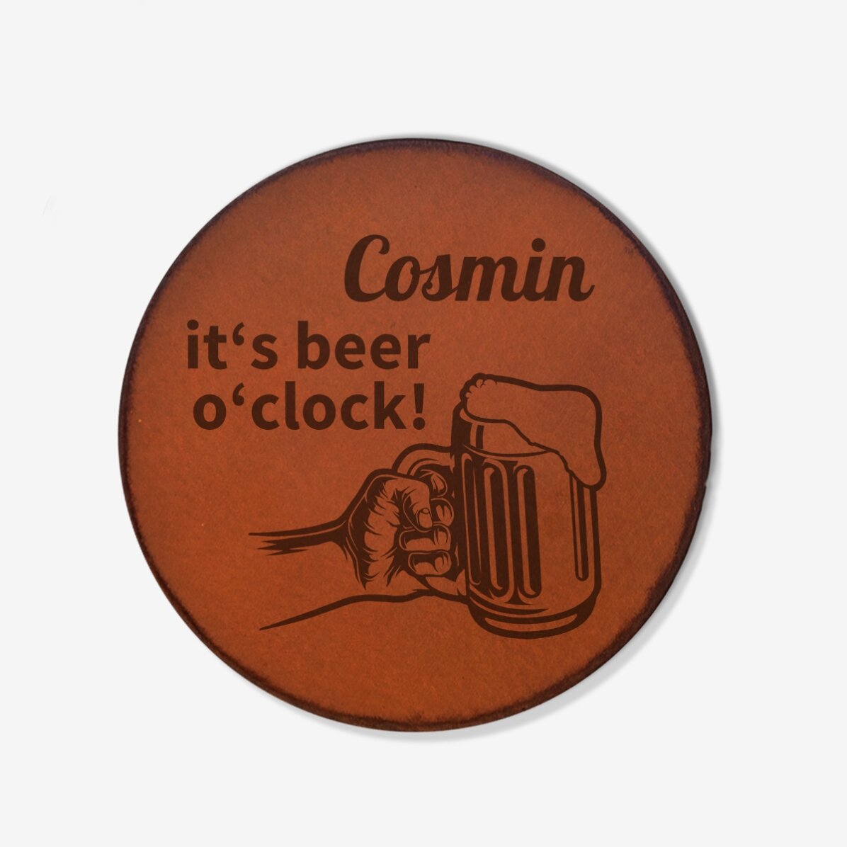 Suport pahar din piele personalizat cu text - It