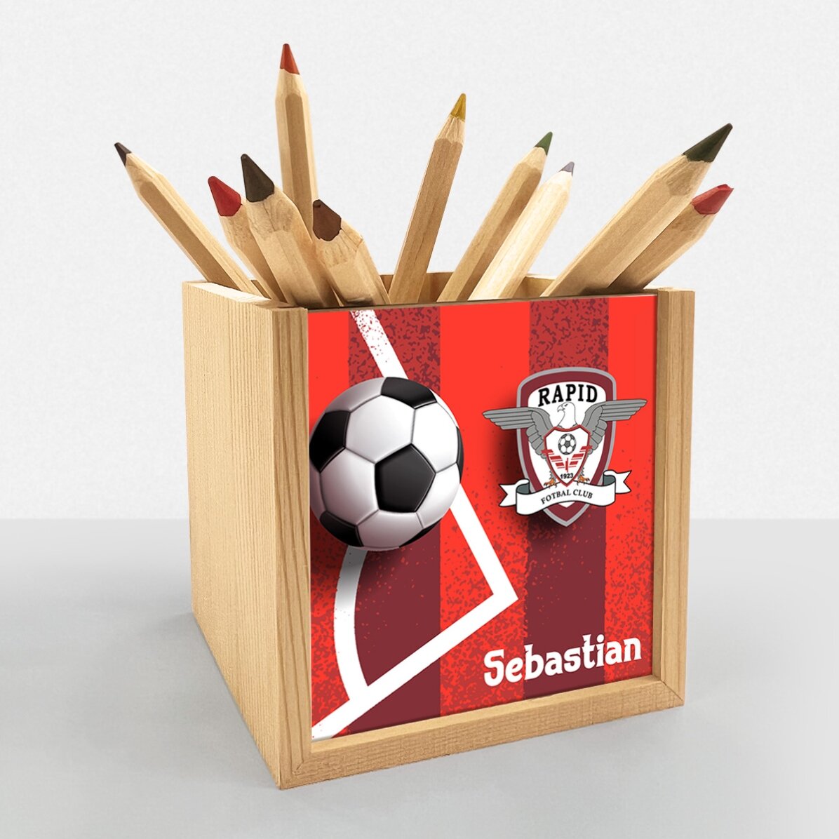 Suport pentru creioane FC Rapid personalizat cu text - Soccer field