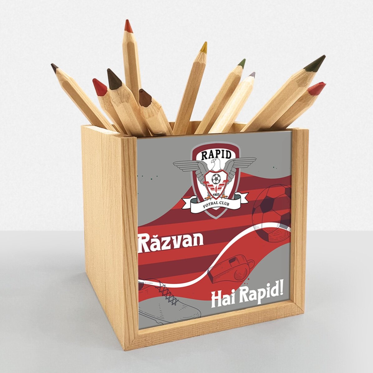 Suport pentru creioane FC Rapid personalizat cu text - Soccer