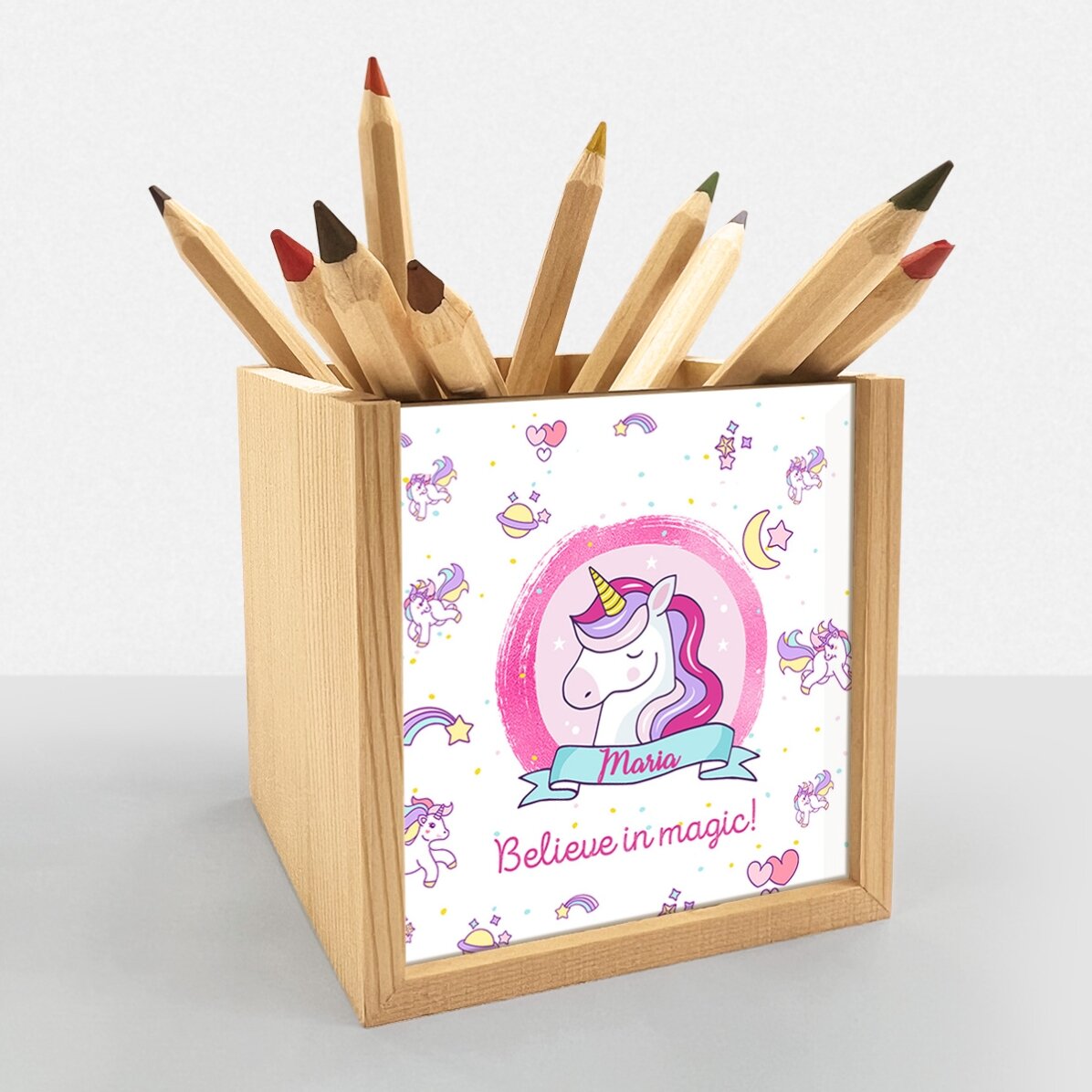 Suport pentru creioane personalizat cu nume - Unicorn