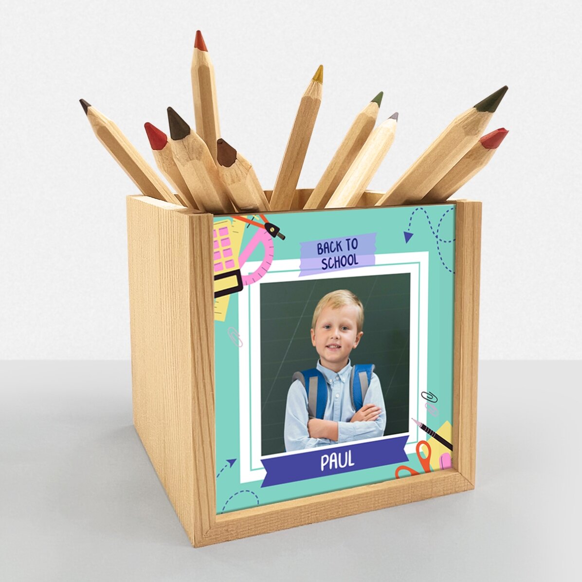 Suport pentru creioane personalizat cu poză și text - Back to school