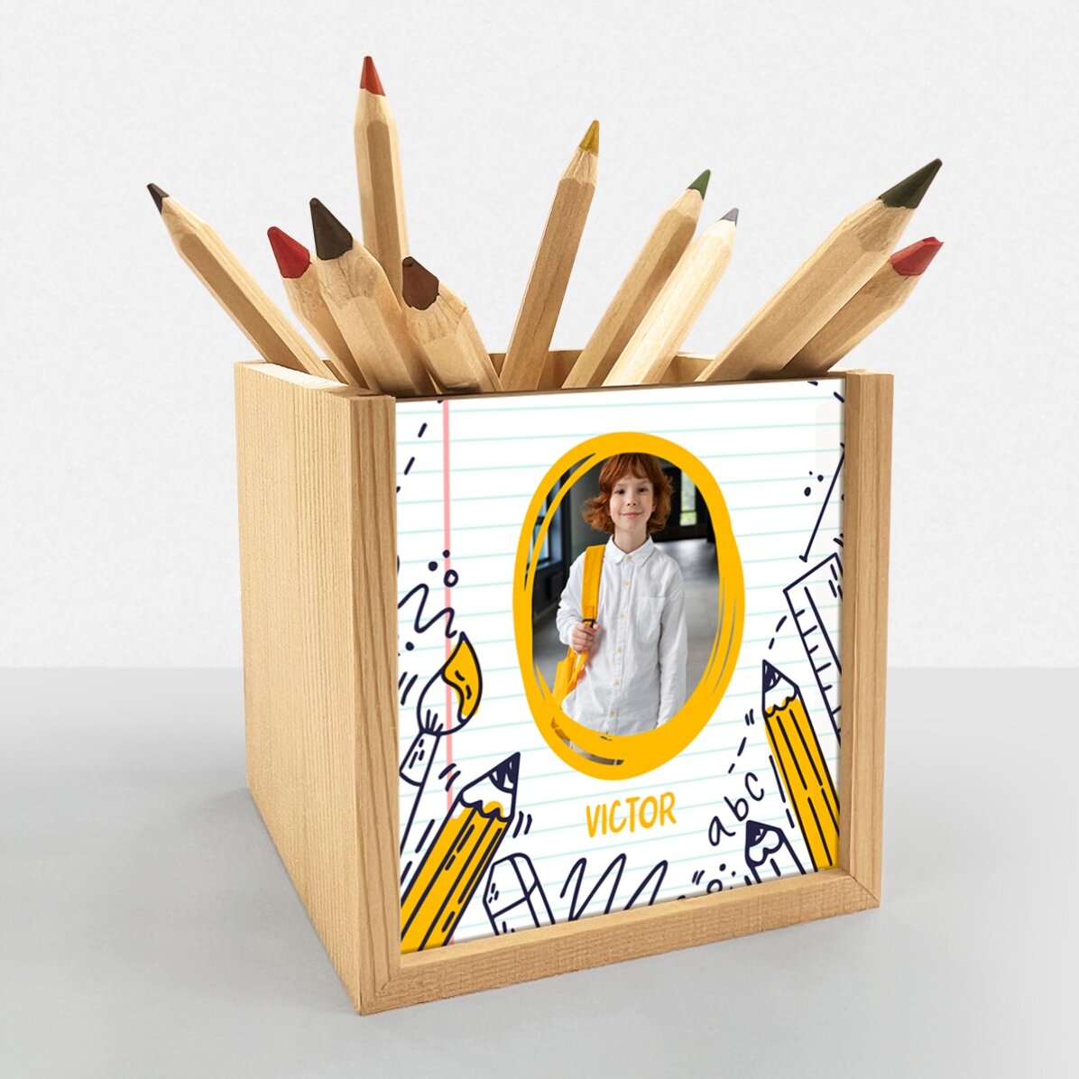 Suport pentru creioane personalizat cu poză și text 