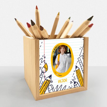 Suport pentru creioane personalizat cu poză și text 