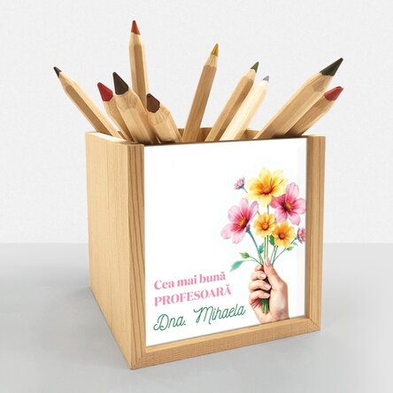 Suport pentru creioane personalizat cu text - Flori pentru tine