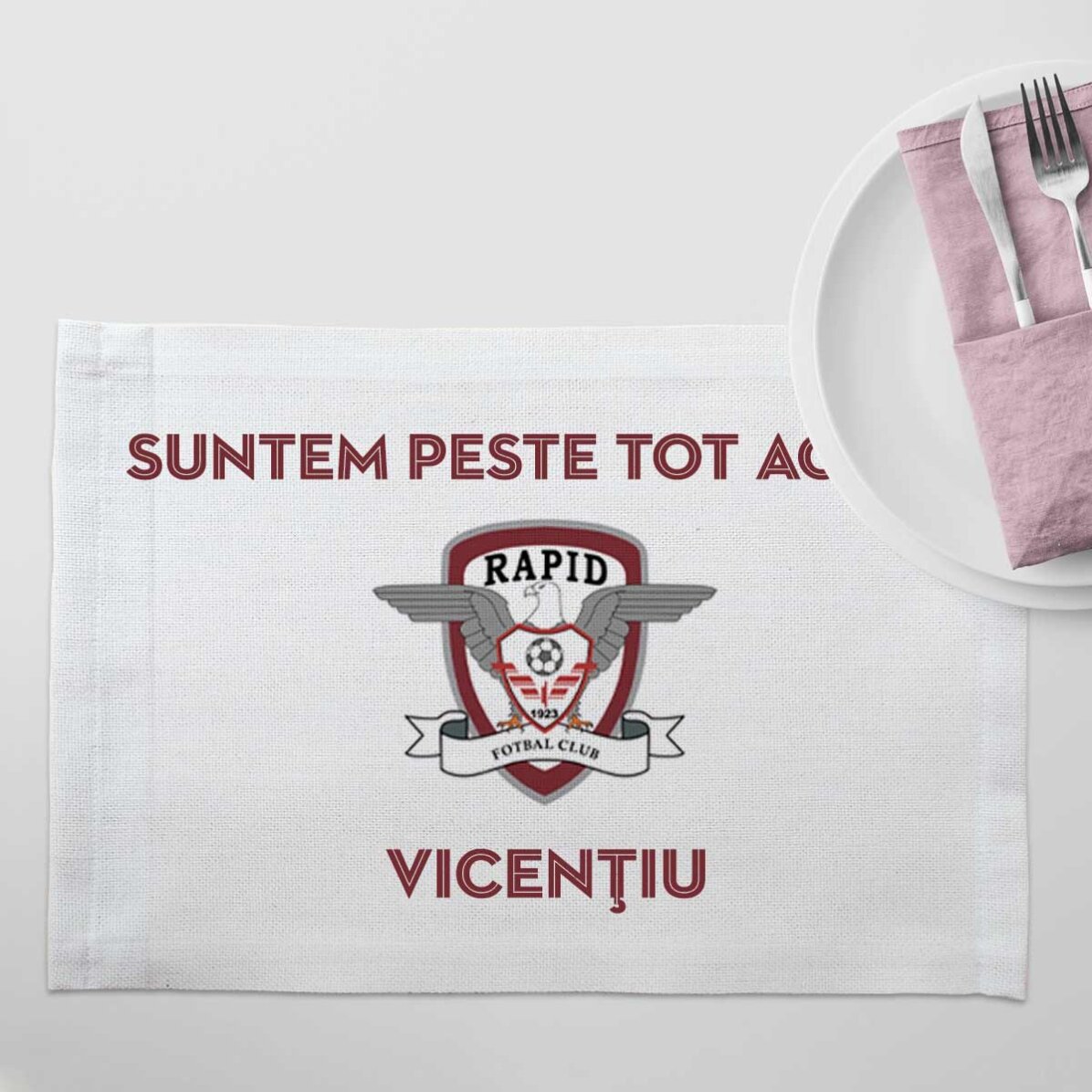 Suport pentru farfurie FC Rapid personalizat cu nume și mesaj