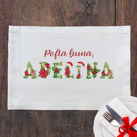 Suport pentru farfurie personalizat cu nume de Crăciun