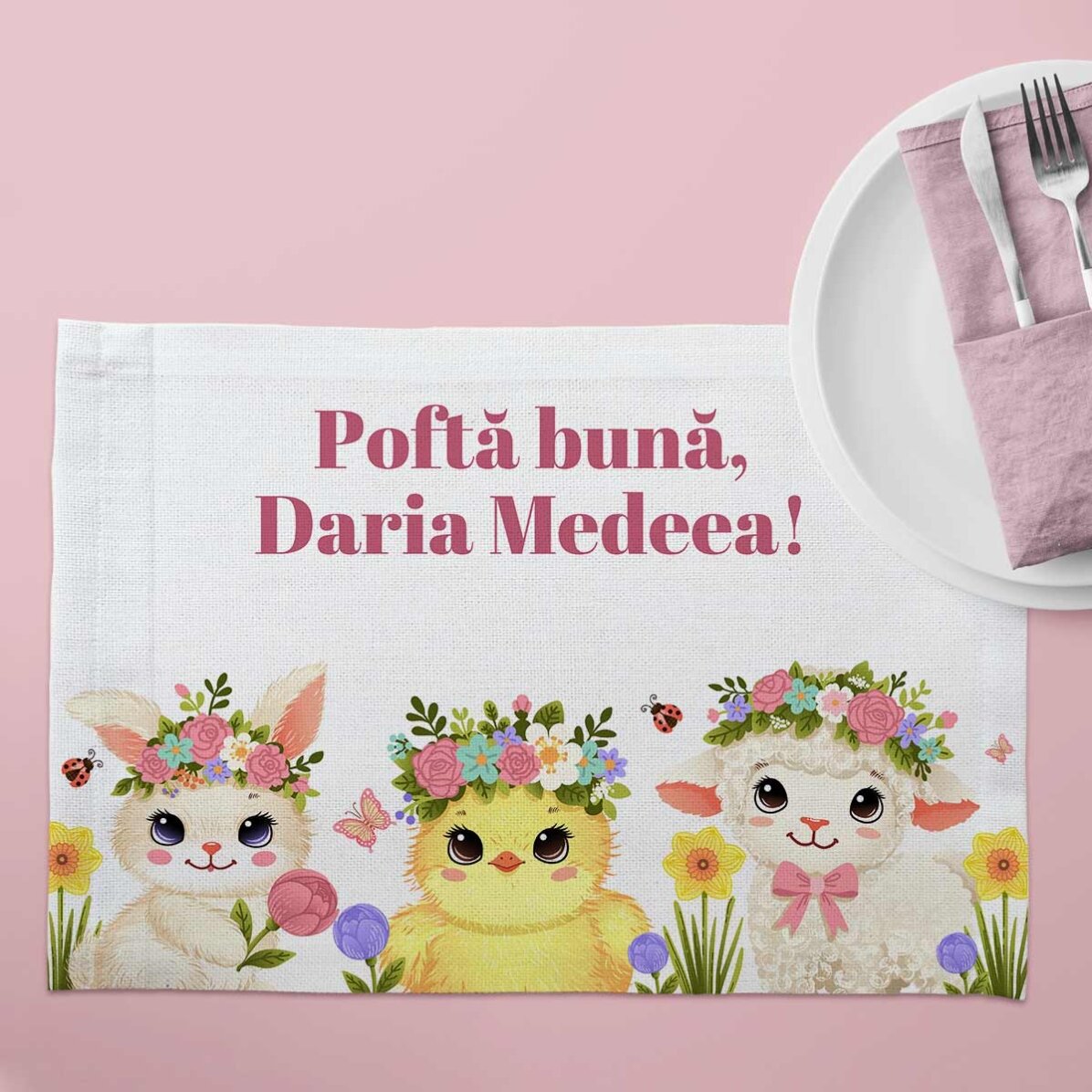 Suport pentru farfurie personalizat cu text - Animăluțe