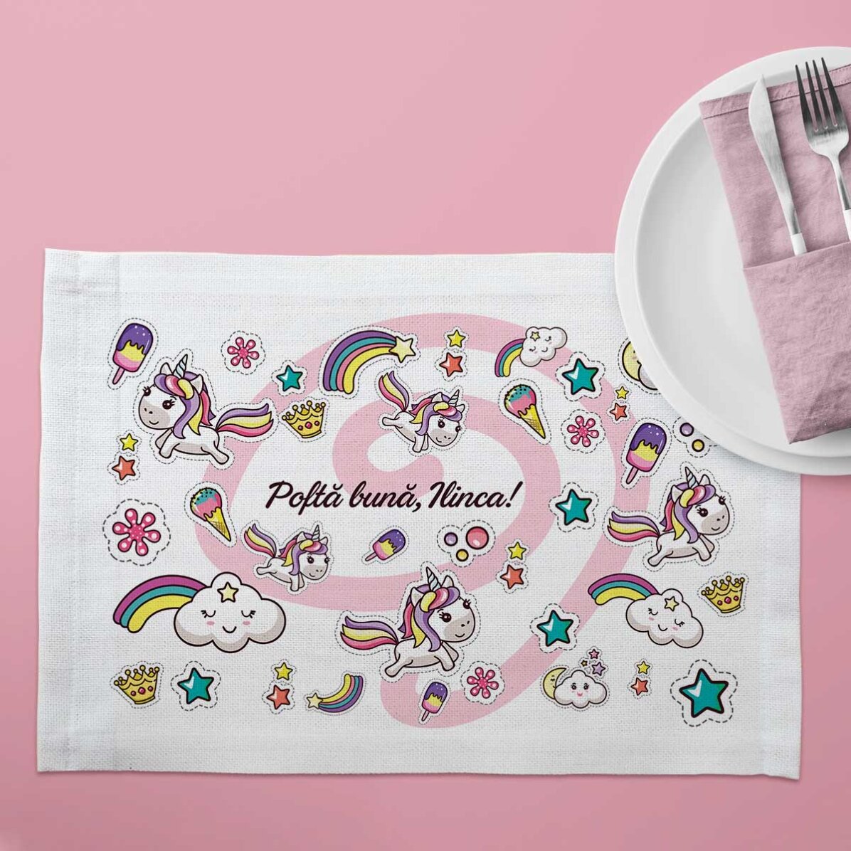 Suport pentru farfurie personalizat - model unicorni