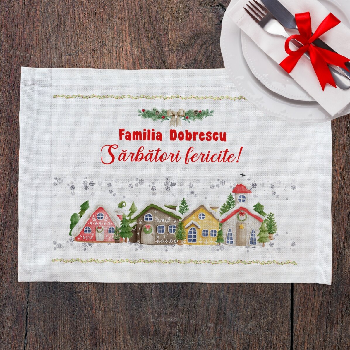 Suport pentru farfurie personalizat - Peisaj de Crăciun