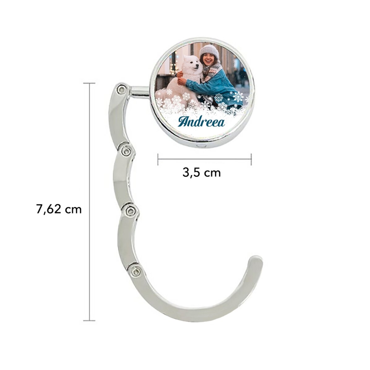 Suport geantă pentru masă personalizat cu o poză și nume - Fulgi de zăpadă