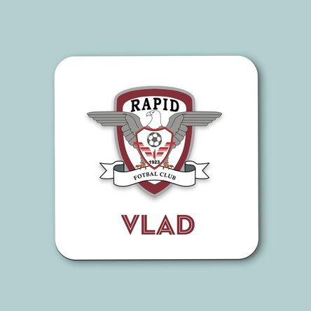 Suport pentru pahar FC Rapid personalizat cu text - Emblema FC Rapid