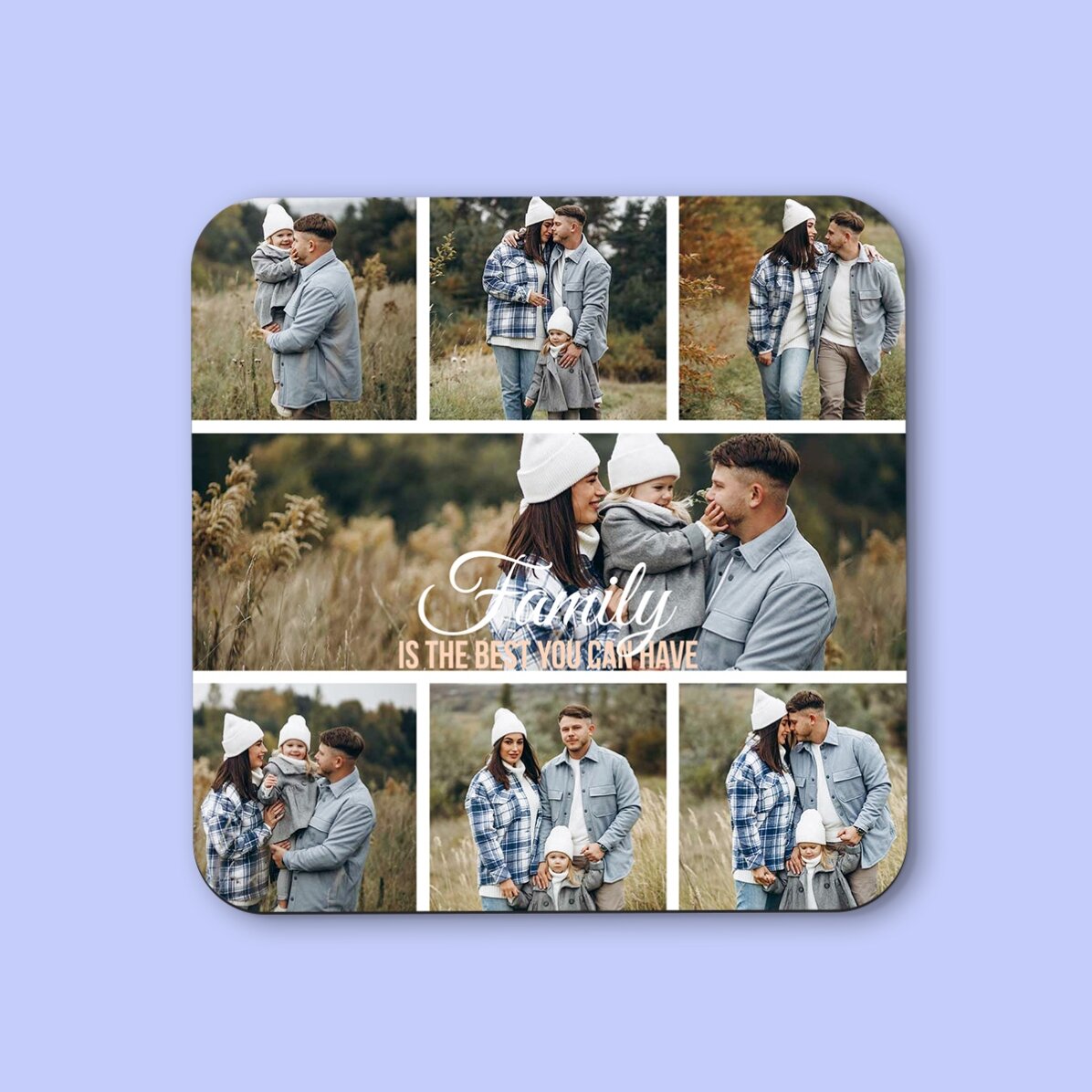 Suport pentru pahar personalizat cu 7 poze și text - Family