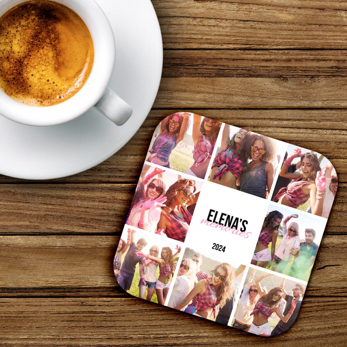 Suport pentru pahar personalizat cu 8 poze și text - Memories