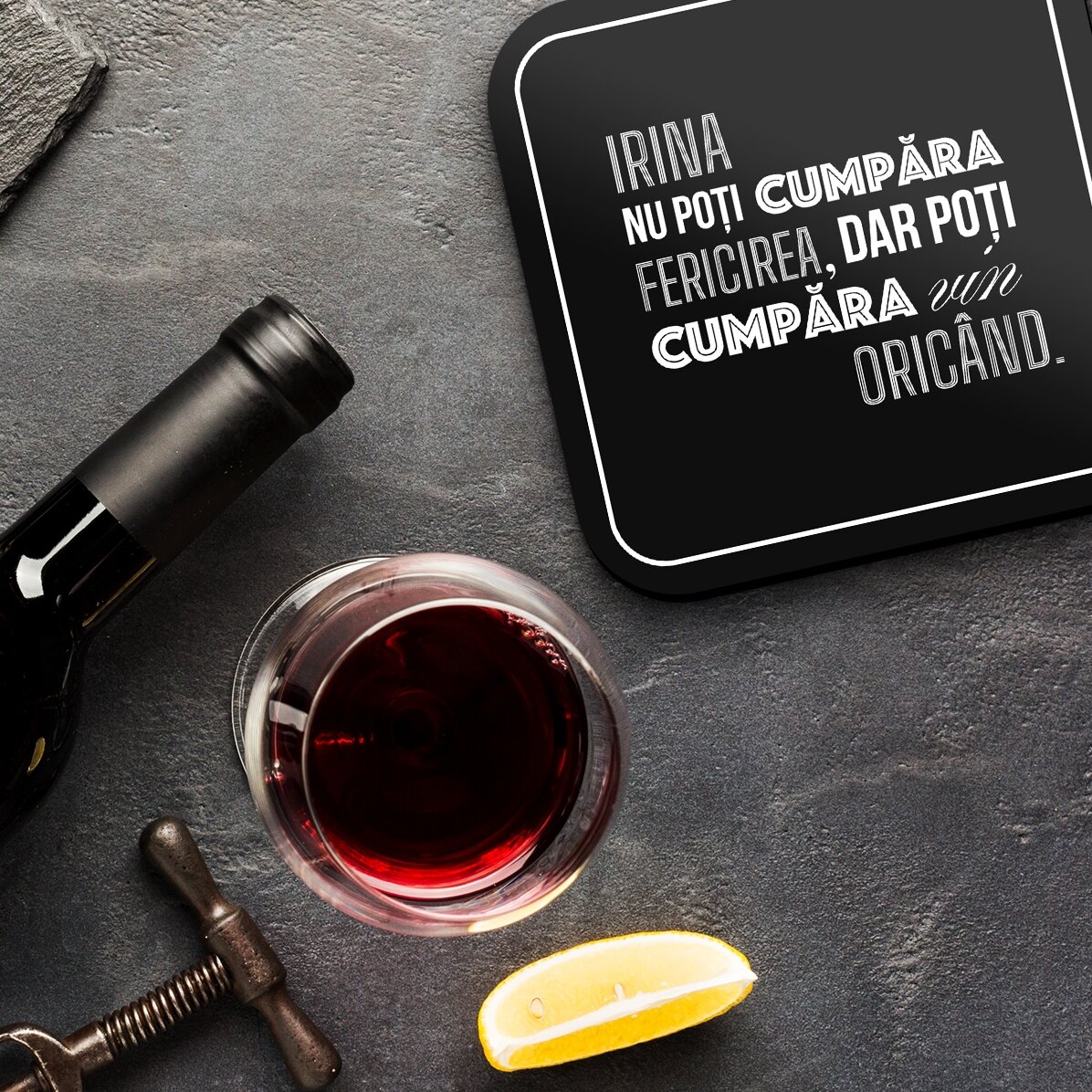 Suport pentru pahar personalizat cu nume - Fericire