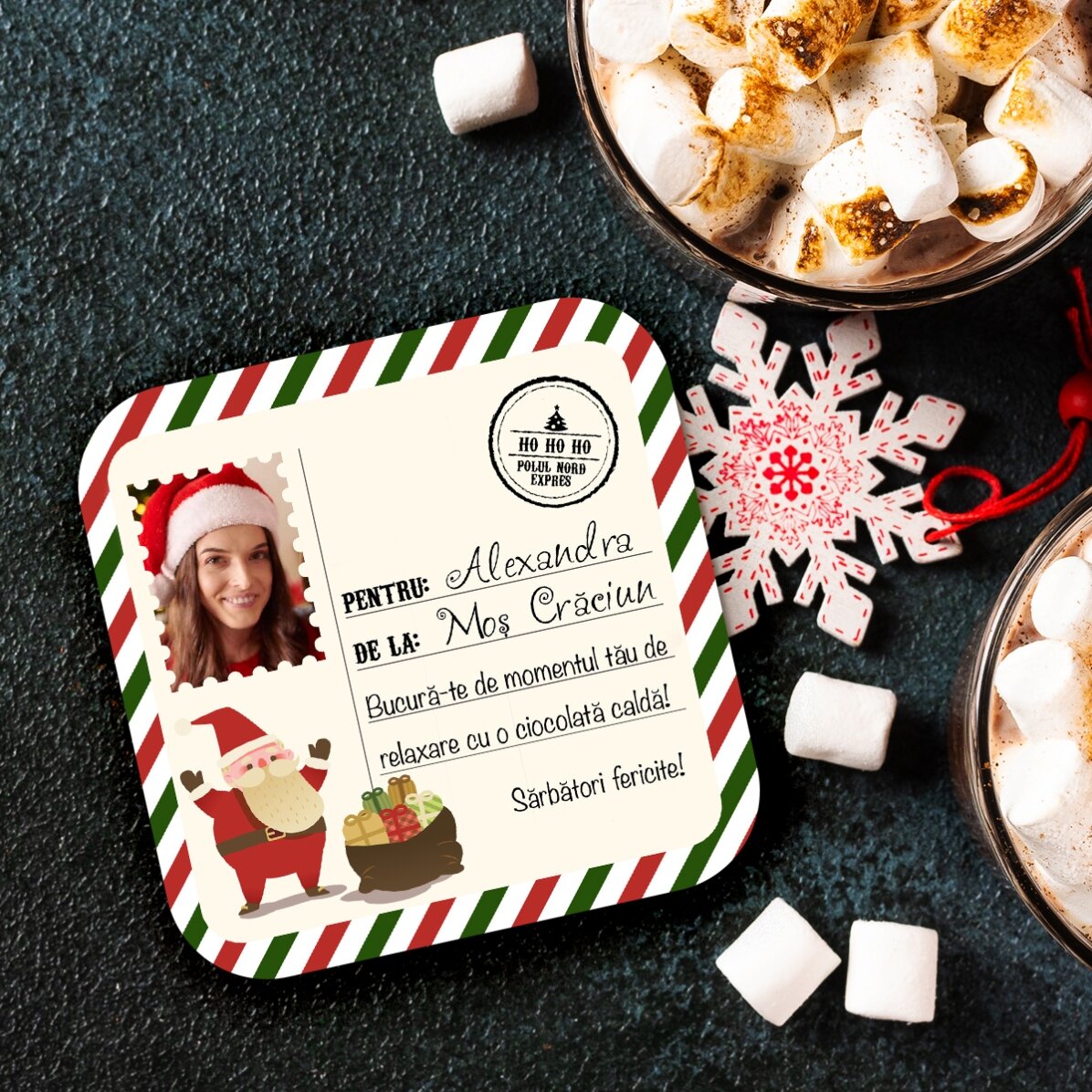 Suport pentru pahar personalizat cu o poză și text - Livrare specială