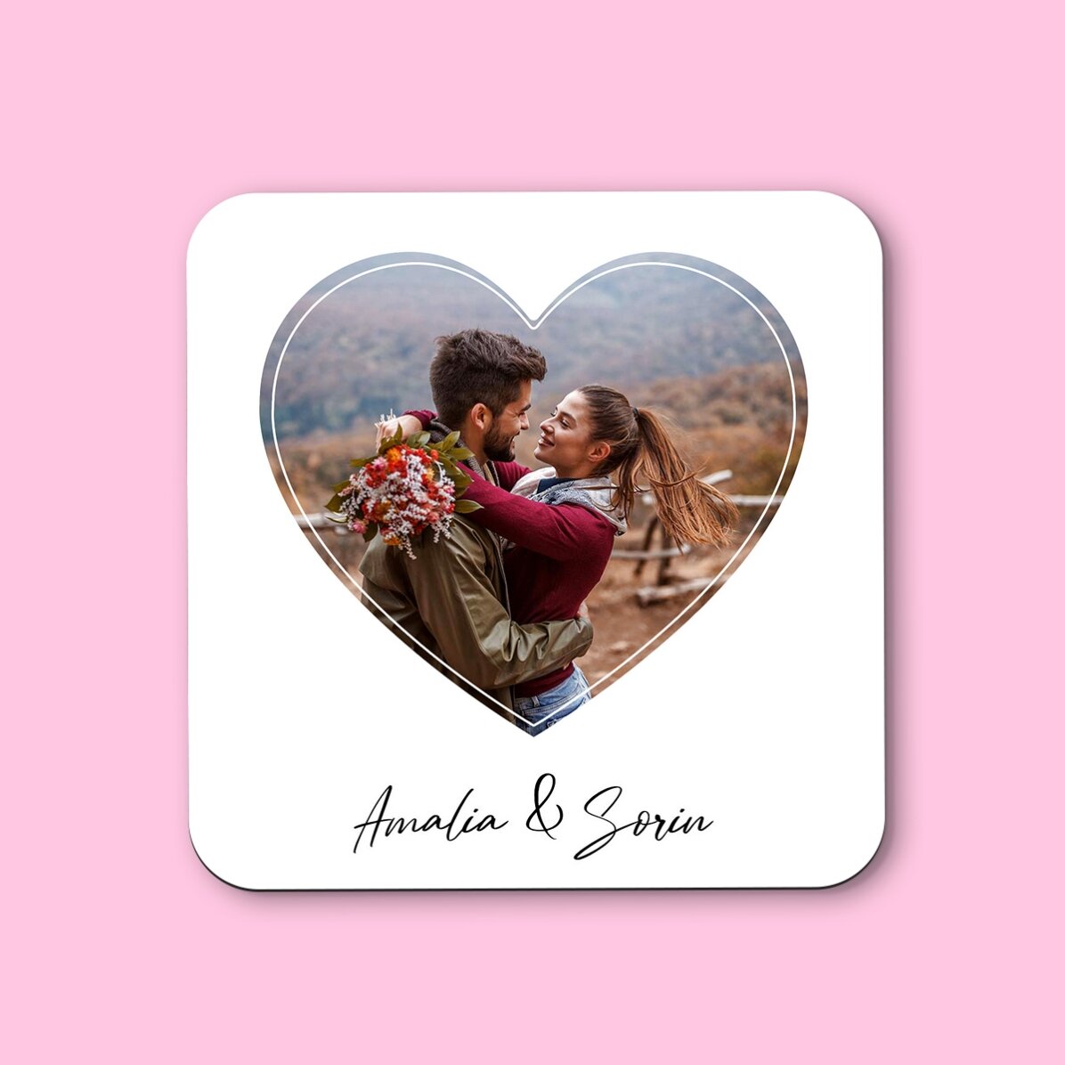 Suport pentru pahar personalizat cu o poză și text - Love