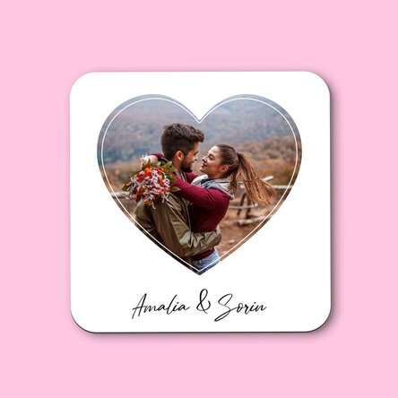 Suport pentru pahar personalizat cu o poză și text - Love