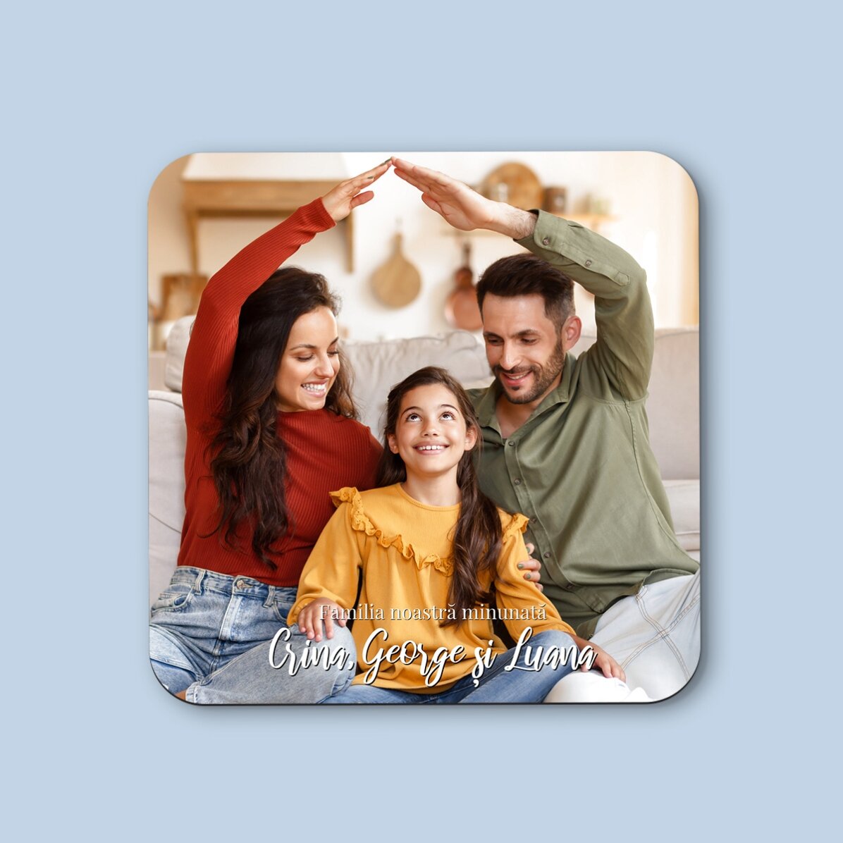 Suport pentru pahar personalizat cu poză și text - Familia noastră