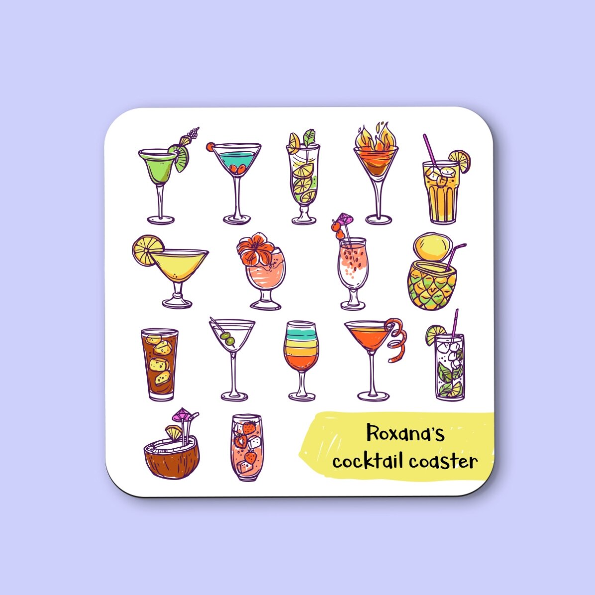 Suport pentru pahar personalizat cu text - Cocktails