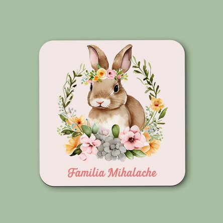 Suport pentru pahar personalizat cu text - Iepuraș