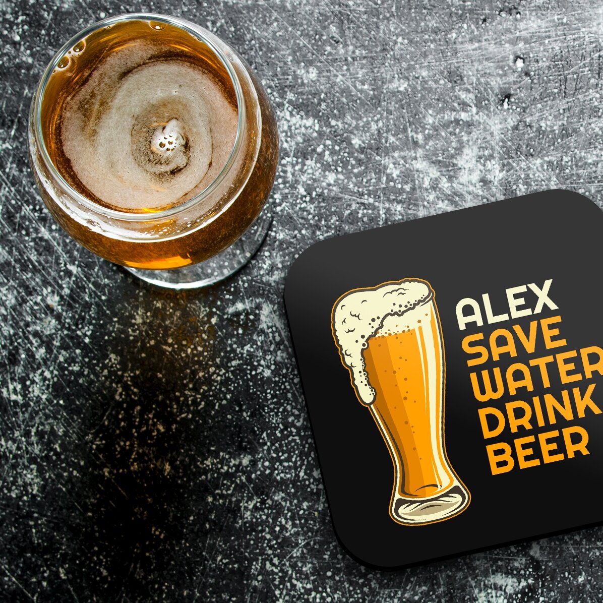 Suport pentru pahar personalizat cu text - Save water, drink beer