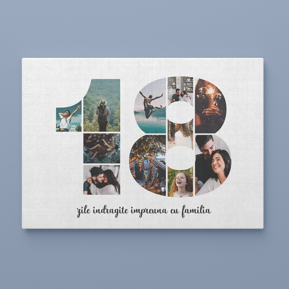Tablou canvas landscape personalizat cu 11 poze model numărul 18 și mesaj text