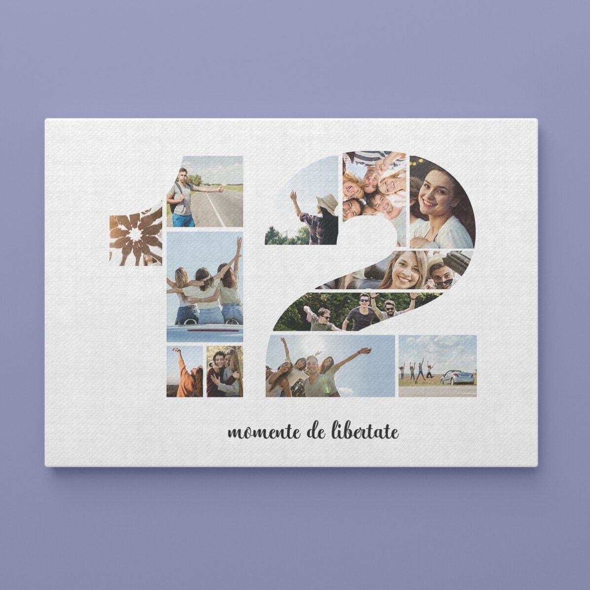 Tablou canvas landscape personalizat cu 12 poze model numărul 12 și mesaj text