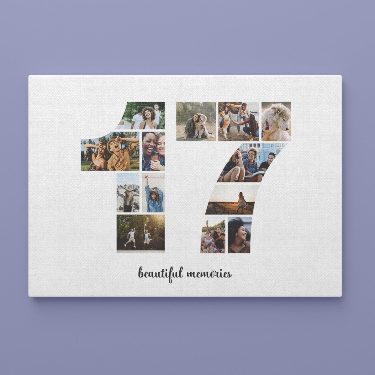 Tablou canvas landscape personalizat cu 13 poze model numărul 17 și mesaj text