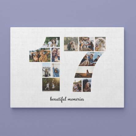Tablou canvas landscape personalizat cu 13 poze model numărul 17 și mesaj text