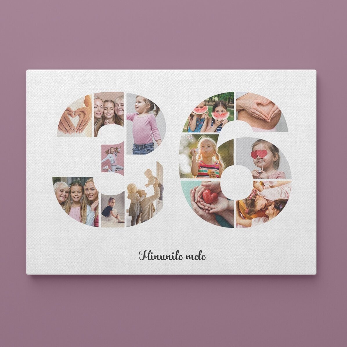 Tablou canvas landscape personalizat cu 13 poze model numărul 36 și mesaj text