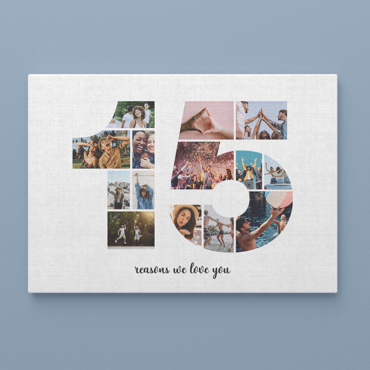 Tablou canvas landscape personalizat cu 14 poze model numărul 15 și mesaj text