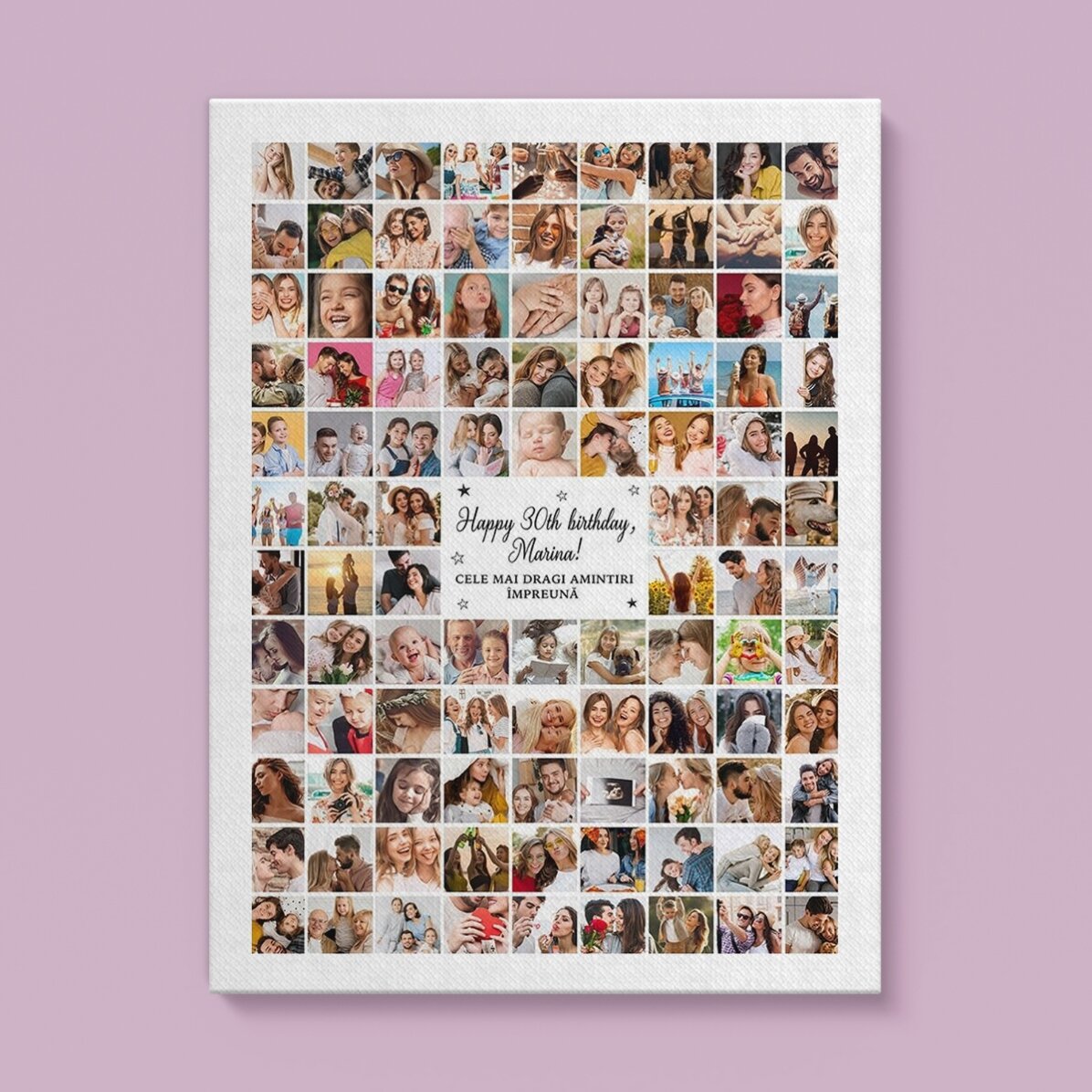 Tablou canvas personalizat cu 102 poze și mesaj