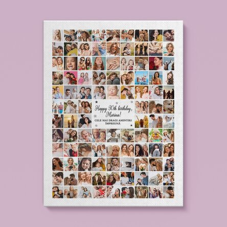 Tablou canvas personalizat cu 102 poze și mesaj