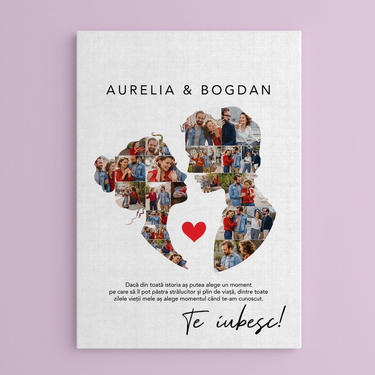 Tablou canvas personalizat cu 26 poze și text pentru cuplu - Iubirea noastră
