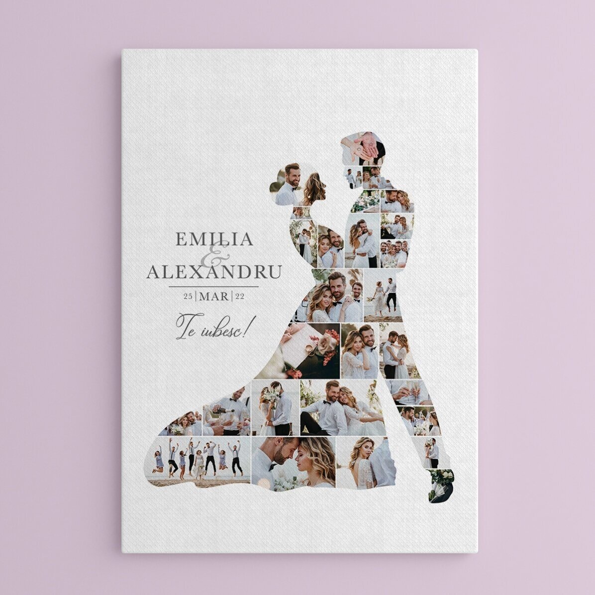 Tablou canvas personalizat cu 28 poze și text pentru nuntă - Mire și mireasă